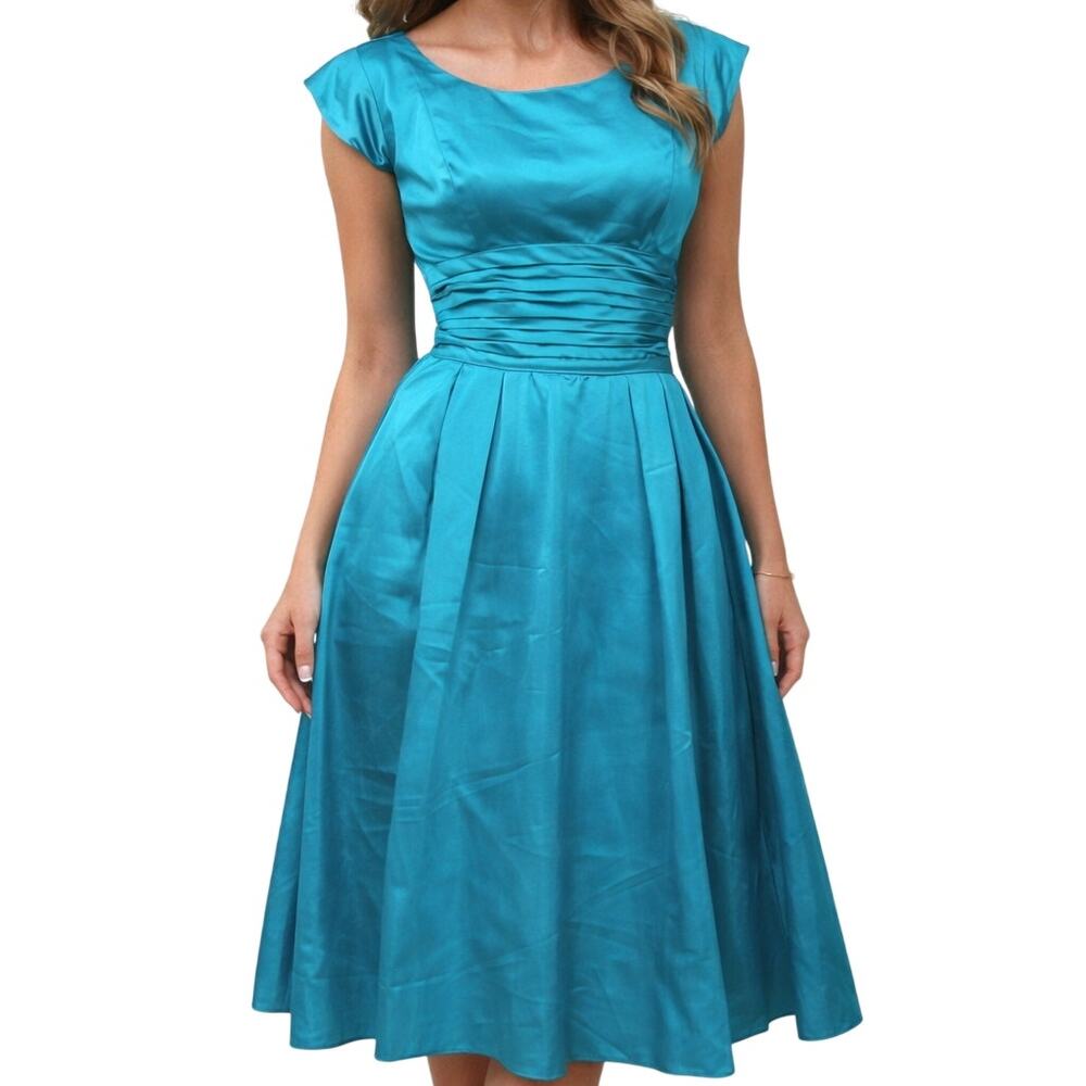 Vintage 50s Women's XS Cocktail Dress by Lipmaio Blue Bow Back Floral Detail